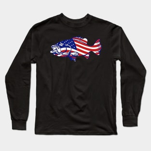Bass Fishing - American Flag Long Sleeve T-Shirt